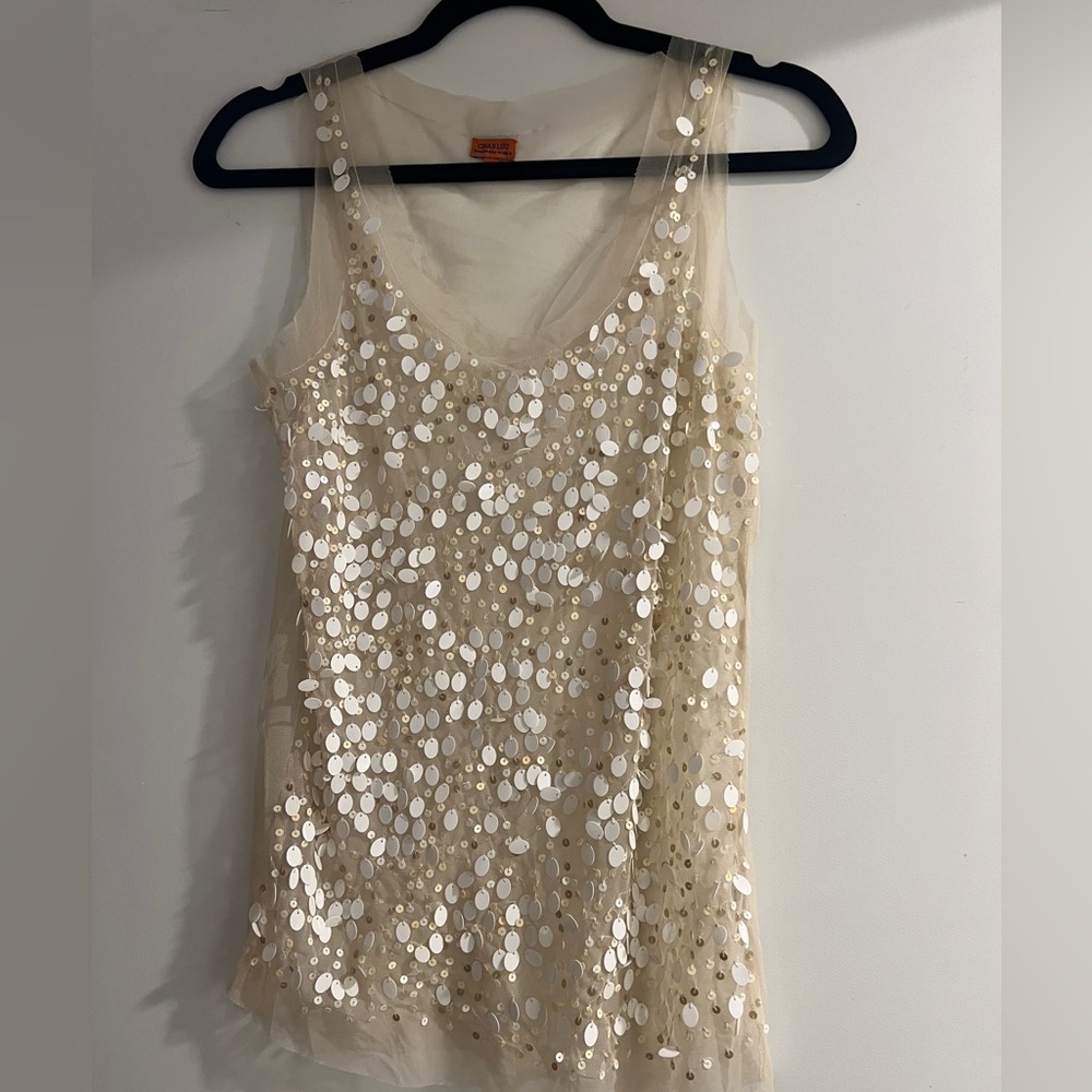 Chan Luu Sequin Mesh Tank Top